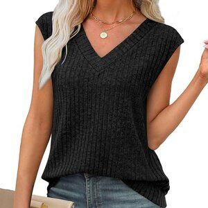 Black V Neck Sleeveless Sweater